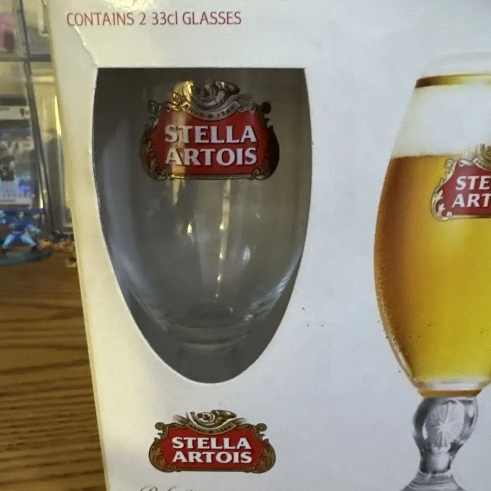 Stella Artois Gold Rim Belgium Chalice .33cl Beer Glasses - Set of 2